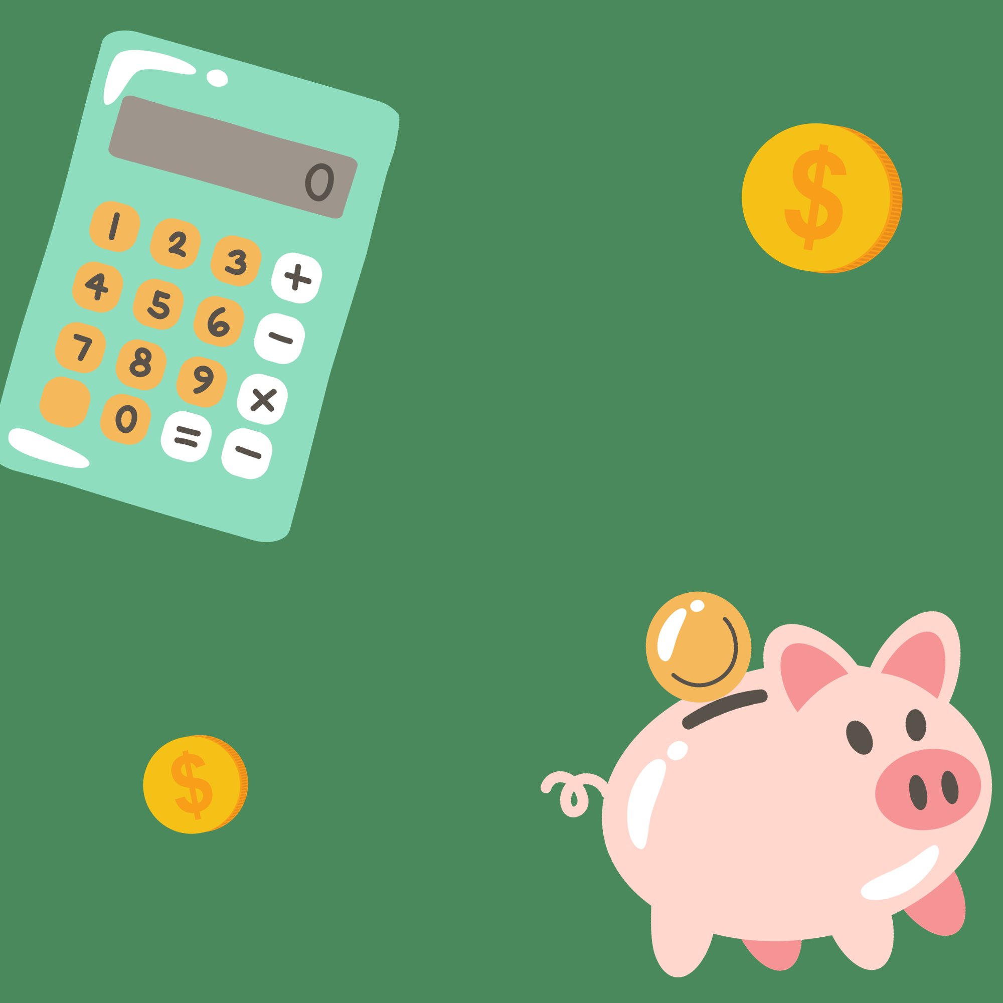 image of a piggy bank and a calculator and coins