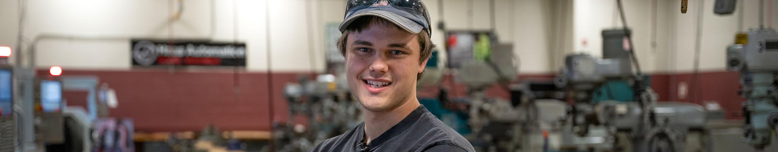 guy standing in workshop smiling at Danville Community College