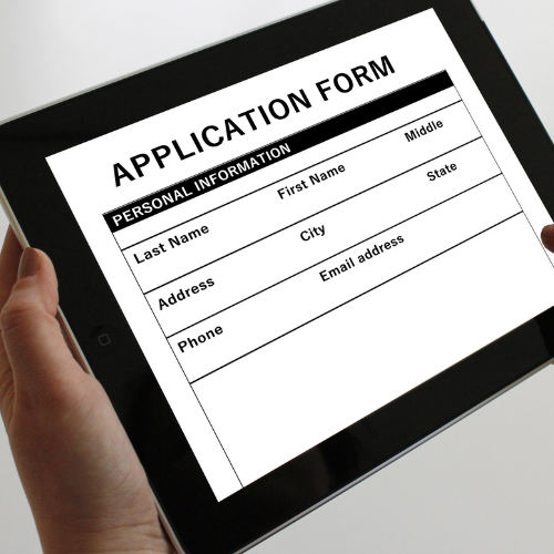a screen of an application form